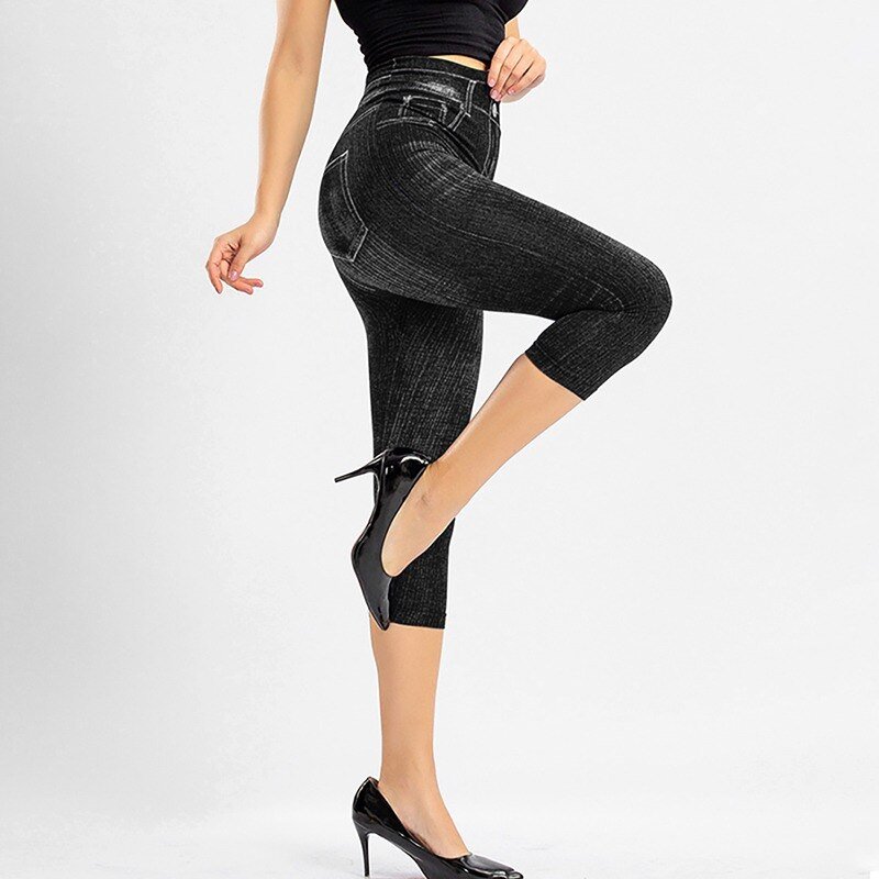 2022 Women Denim Print Leggings Fashion Slim Leggings Faux Jeans Leggings Stretch Printed Short Leggins Pants Summer Breeches 2022 Women Denim Print Leggings Fashion Slim Leggings Faux Jeans Leggings Stretch Printed Short Leggins Pants Summer Breeches