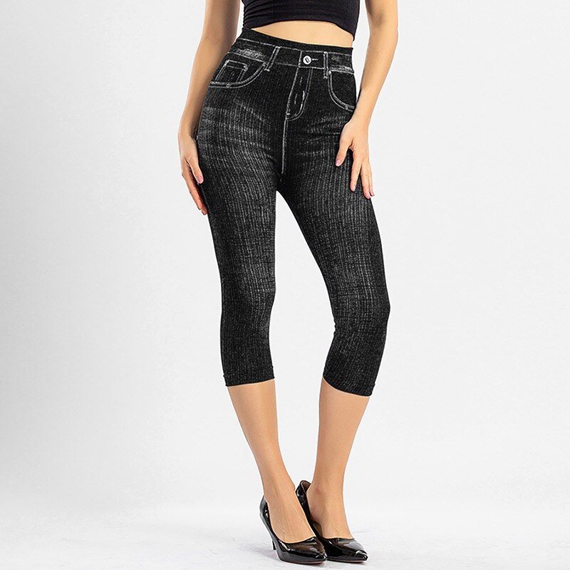 2022 Women Denim Print Leggings Fashion Slim Leggings Faux Jeans Leggings Stretch Printed Short Leggins Pants Summer Breeches 2022 Women Denim Print Leggings Fashion Slim Leggings Faux Jeans Leggings Stretch Printed Short Leggins Pants Summer Breeches