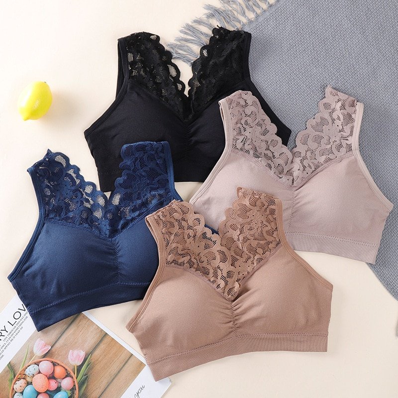 Bras For Women Underwear Plus Size Bra M L XL XXL Brassiere Wireless Bralette Push Up BH Sexy Lace Bra With Pad Vest Top Bras For Women Underwear Plus Size Bra M L XL XXL Brassiere Wireless Bralette Push Up BH Sexy Lace Bra With Pad Vest Top