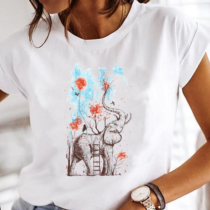 Women Print Clothes Watercolor New Lovely Female Tops Tee Tshirt Fashion Print Cartoon O-neck Ladies Graphic T-Shirt