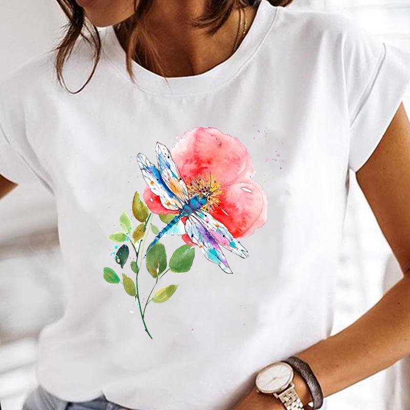 Women Print Clothes Watercolor New Lovely Female Tops Tee Tshirt Fashion Print Cartoon O-neck Ladies Graphic T-Shirt