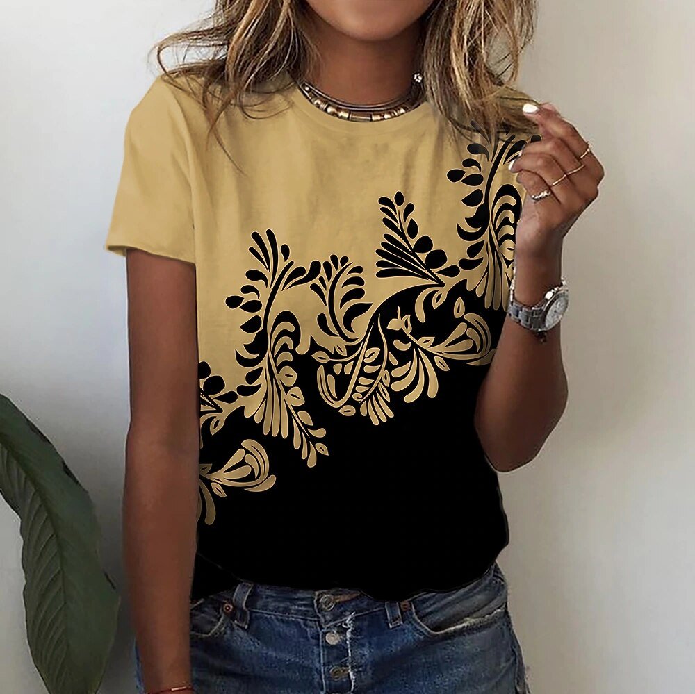 2022 Women's Fashion Abstract Painting T Shirt Graphic Geometric Print V Neck Plus Size Basic Tops Casual Blue / 3D Print Shirt