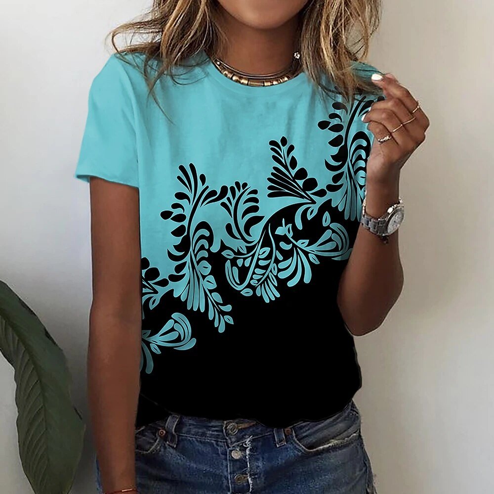 2022 Women's Fashion Abstract Painting T Shirt Graphic Geometric Print V Neck Plus Size Basic Tops Casual Blue / 3D Print Shirt