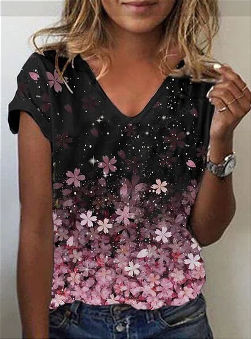 2022 Women's Fashion Abstract Painting T Shirt Graphic Geometric Print V Neck Plus Size Basic Tops Casual Blue / 3D Print Shirt