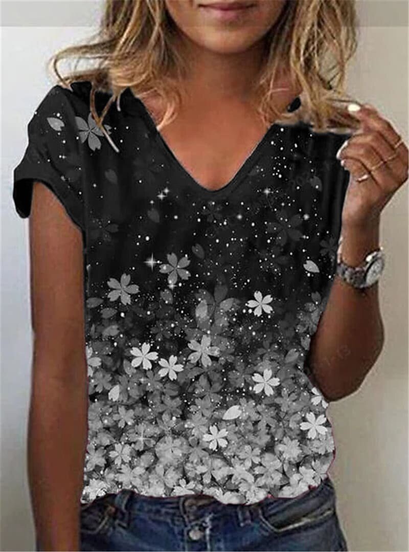 2022 Women's Fashion Abstract Painting T Shirt Graphic Geometric Print V Neck Plus Size Basic Tops Casual Blue / 3D Print Shirt