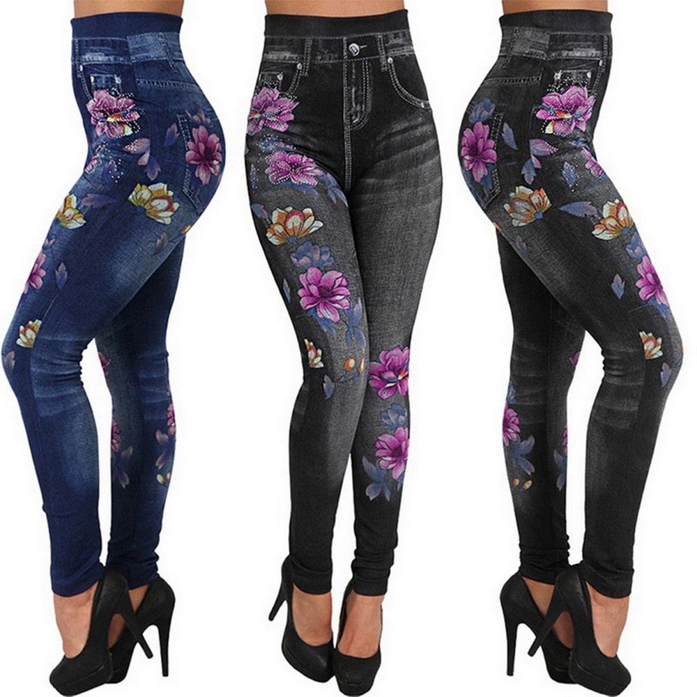 JODIMITTY Fashion Slim Women Leggings Floral Print Pencil Faux Denim Jeans Leggings Casual Women Clothing Plus Size Pencil Pants JODIMITTY Fashion Slim Women Leggings Floral Print Pencil Faux Denim Jeans Leggings Casual Women Clothing Plus Size Pencil Pants