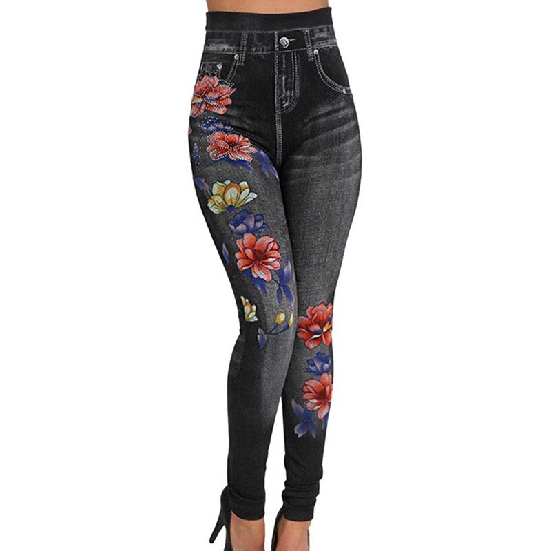 JODIMITTY Fashion Slim Women Leggings Floral Print Pencil Faux Denim Jeans Leggings Casual Women Clothing Plus Size Pencil Pants JODIMITTY Fashion Slim Women Leggings Floral Print Pencil Faux Denim Jeans Leggings Casual Women Clothing Plus Size Pencil Pants