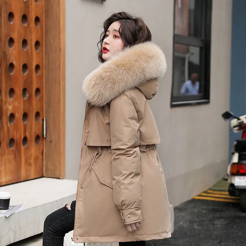 2022 New Winter Jacket Women Parka Fashion Long Coat Wool Liner Hooded Parkas Slim With Fur Collar Warm Snow Wear Padded Clothes