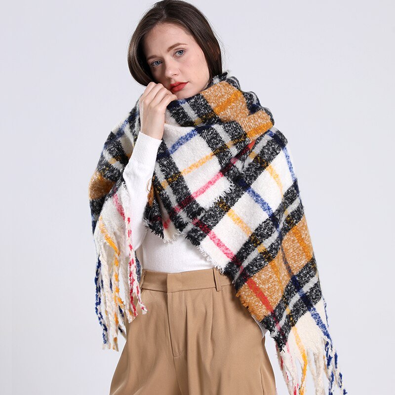 2022 NEW Fashion Cashmere Women Plaid Scarf Winter Warm Shawl and Wrap Bandana Pashmina Long Tassel Female Foulard Thick Blanket