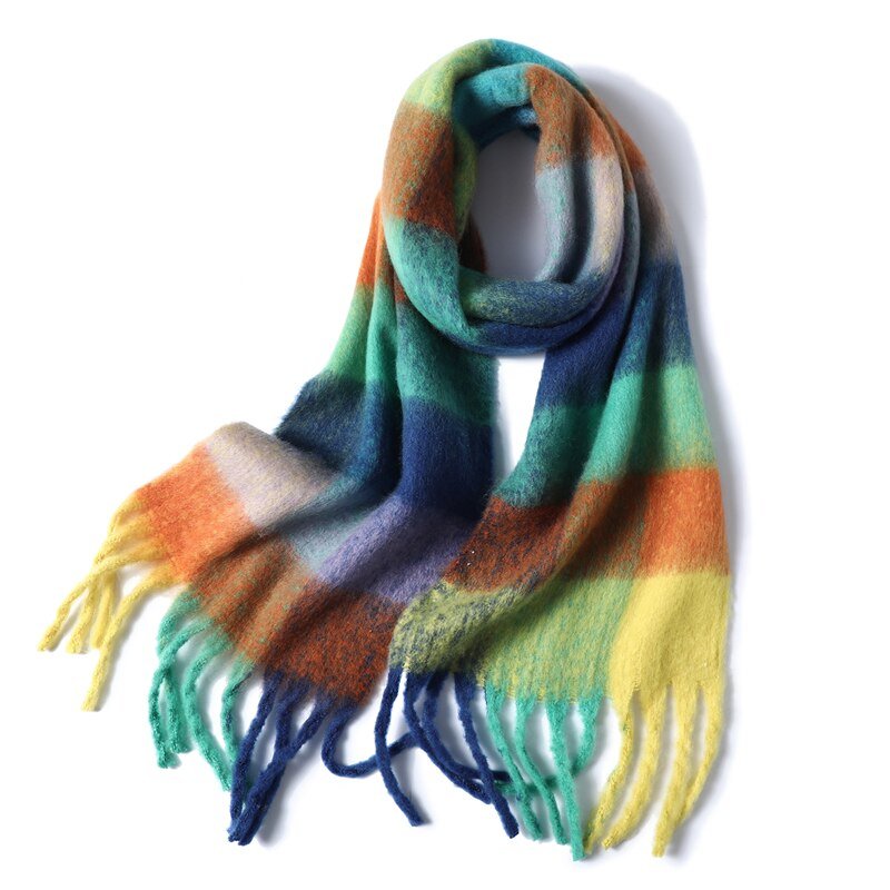 2022 New Women Plaid Scarf Winter Pashmina Shawls Cashmere Thick Wraps Lady Tassel Warm Scarves Rainbow Hairy Bufanda 2022 New Women Plaid Scarf Winter Pashmina Shawls Cashmere Thick Wraps Lady Tassel Warm Scarves Rainbow Hairy Bufanda