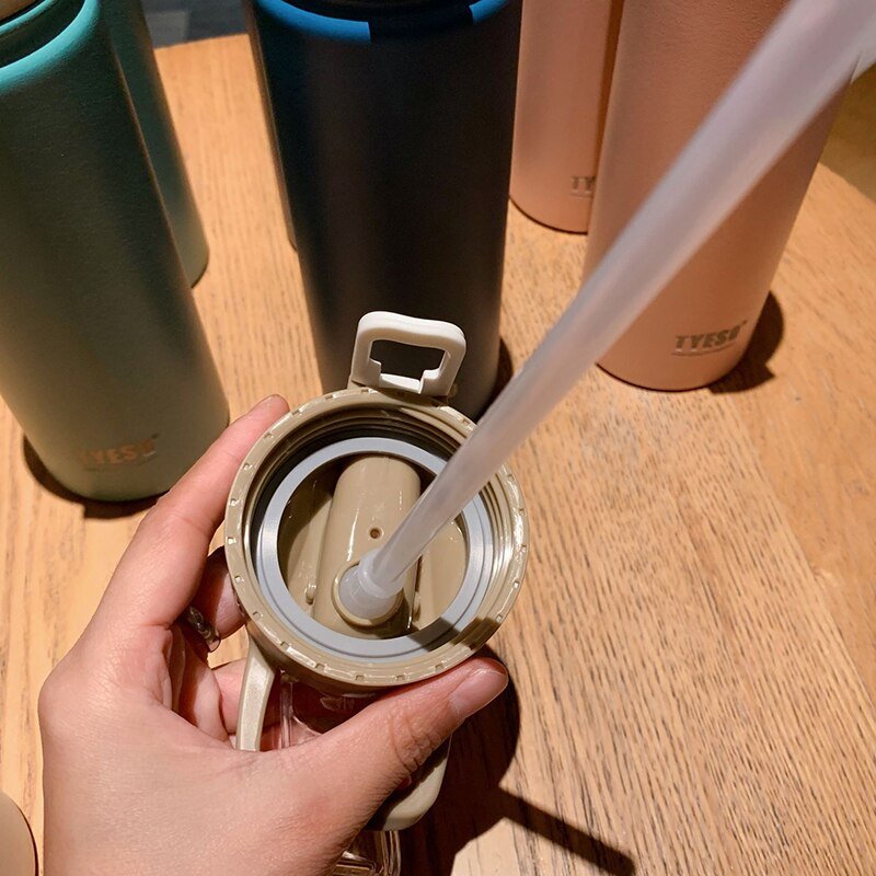 530/750/100Ml Thermos Mug With Straw Stainless Steel Thermal Insulation Straight Cup Thermal Water Bottle Tumbler Thermocup 1pcS