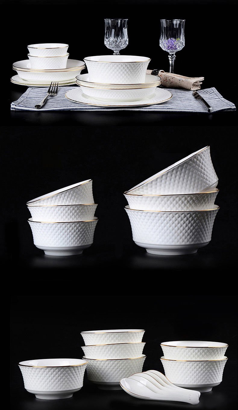 European Ceramic Dinner Plate Set Manual Grid Relief Decorative Western Restaurant Steak Dish Modern Desktop Fruit Salad Plates