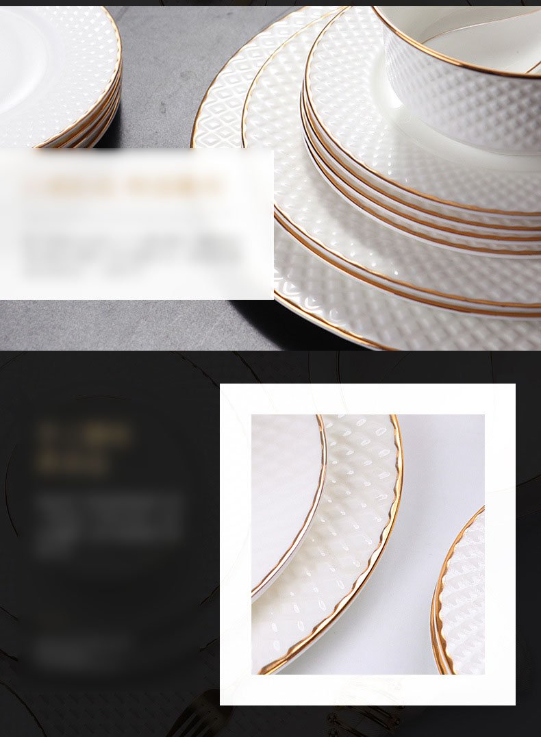 European Ceramic Dinner Plate Set Manual Grid Relief Decorative Western Restaurant Steak Dish Modern Desktop Fruit Salad Plates