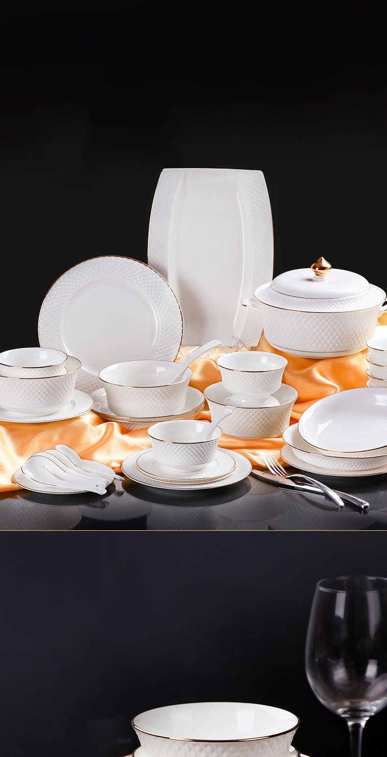 European Ceramic Dinner Plate Set Manual Grid Relief Decorative Western Restaurant Steak Dish Modern Desktop Fruit Salad Plates