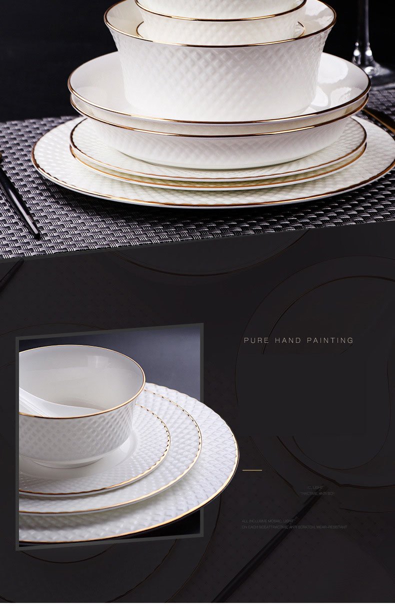 European Ceramic Dinner Plate Set Manual Grid Relief Decorative Western Restaurant Steak Dish Modern Desktop Fruit Salad Plates