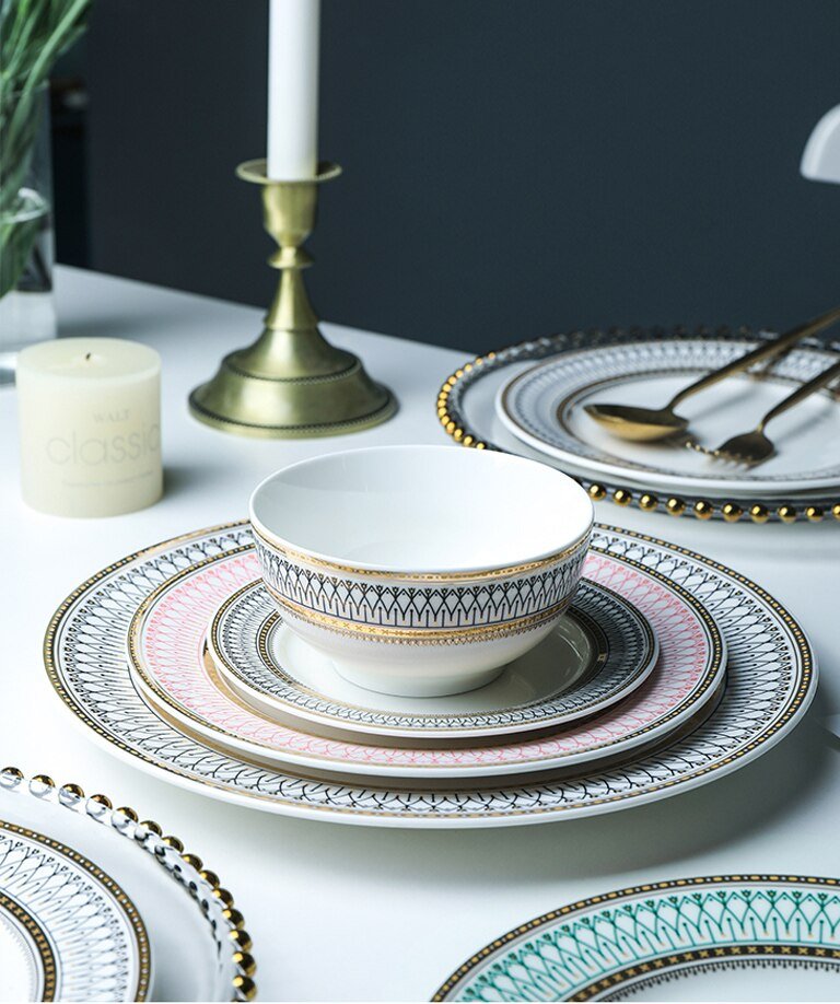 Nordic Luxury Dinner Plates Rice Bowl Soup Plate Serving Cake Dessert Plate Rack Set Decorative Dinnerware for Wedding Party Nordic Luxury Dinner Plates Rice Bowl Soup Plate Serving Cake Dessert Plate Rack Set Decorative Dinnerware for Wedding Party