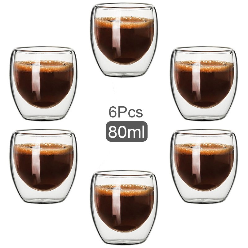 80ML Double Wall Glass Cup Transparent Handmade Heat Resistant Tea Drink Cups MINI Whisky Cup 100 centigrade Espresso Coffee Cup