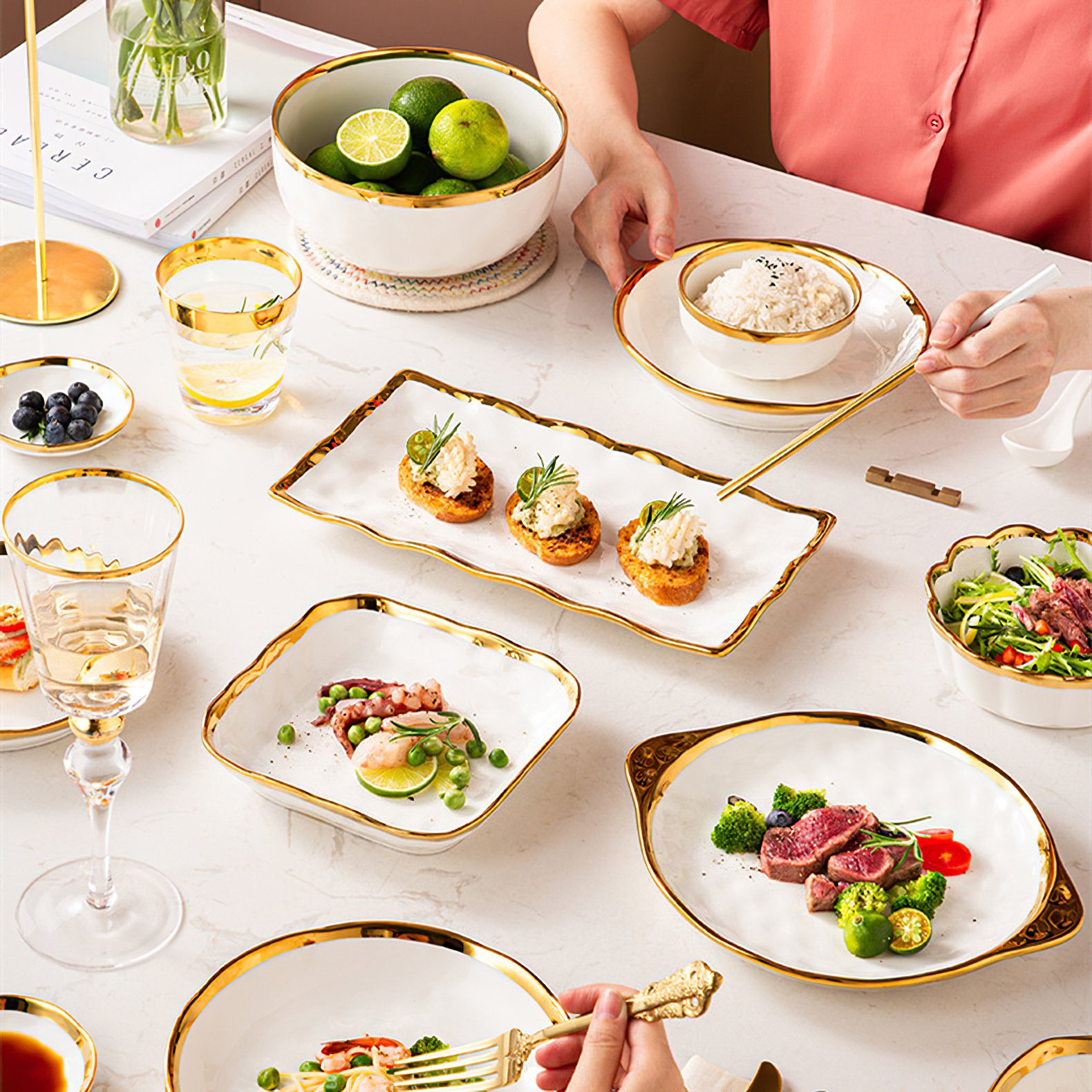 White Ceramic Plate Phnom Penh Tableware Salad Soup Bowl Food Dinner Dishes Wedding Decoration Dinnerware Household Kitchen