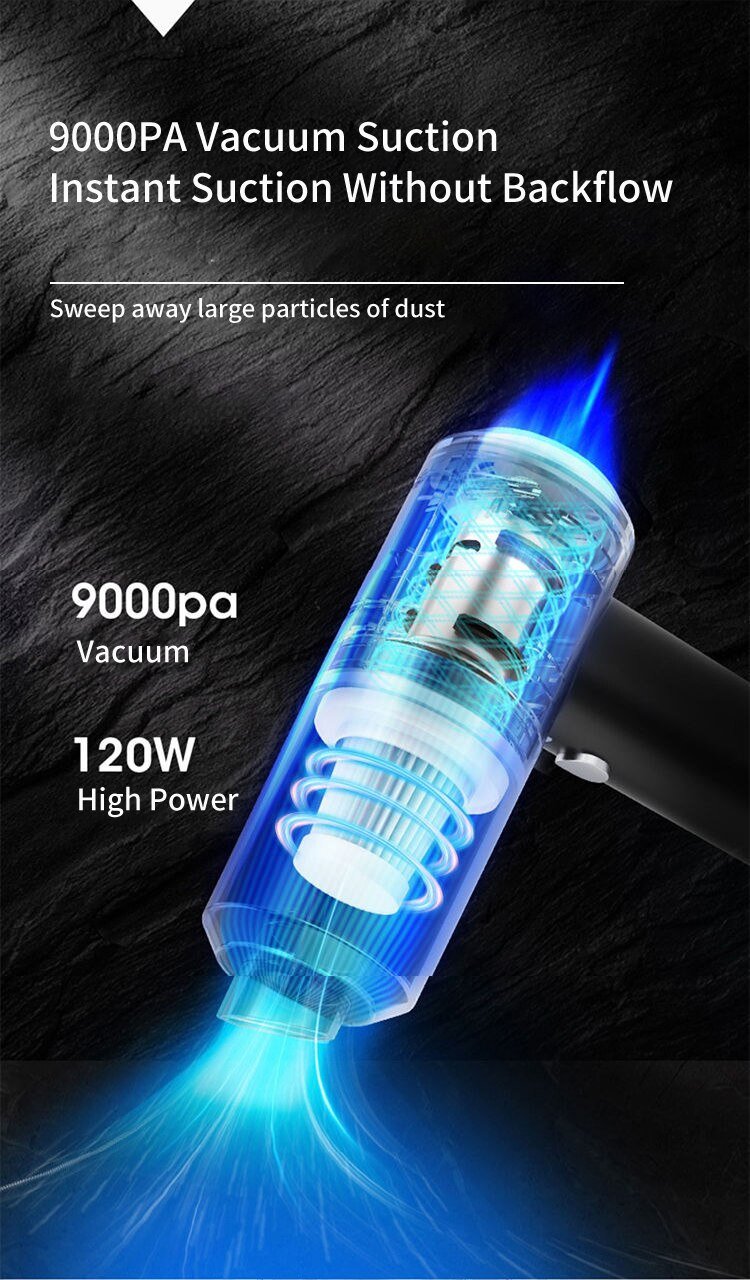 9000pa Car Vacuum Cleaner Mini Gun style Cleaner Cordless 120W Handheld Portable Vacuum Cleaner For Auto Interior Home appliance