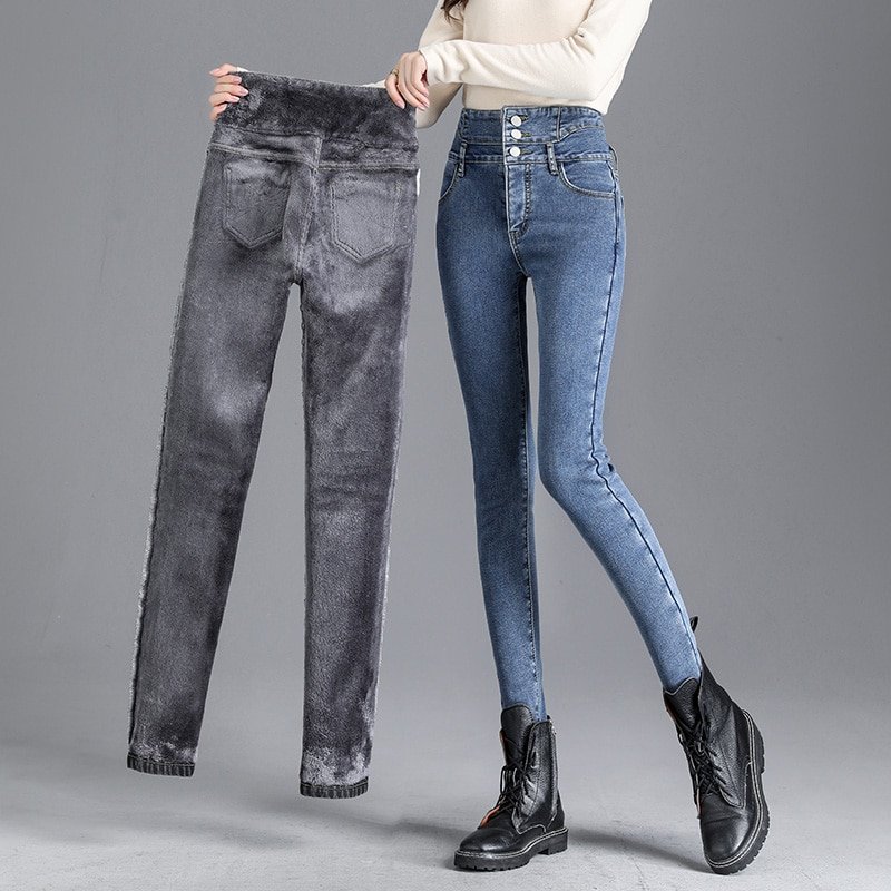 High-quality Winter Thick Fleece High-waist Warm Skinny Jeans Thick Women Stretch Button Pencil Pants Mom Casual Velvet Jeans High-quality Winter Thick Fleece High-waist Warm Skinny Jeans Thick Women Stretch Button Pencil Pants Mom Casual Velvet Jeans