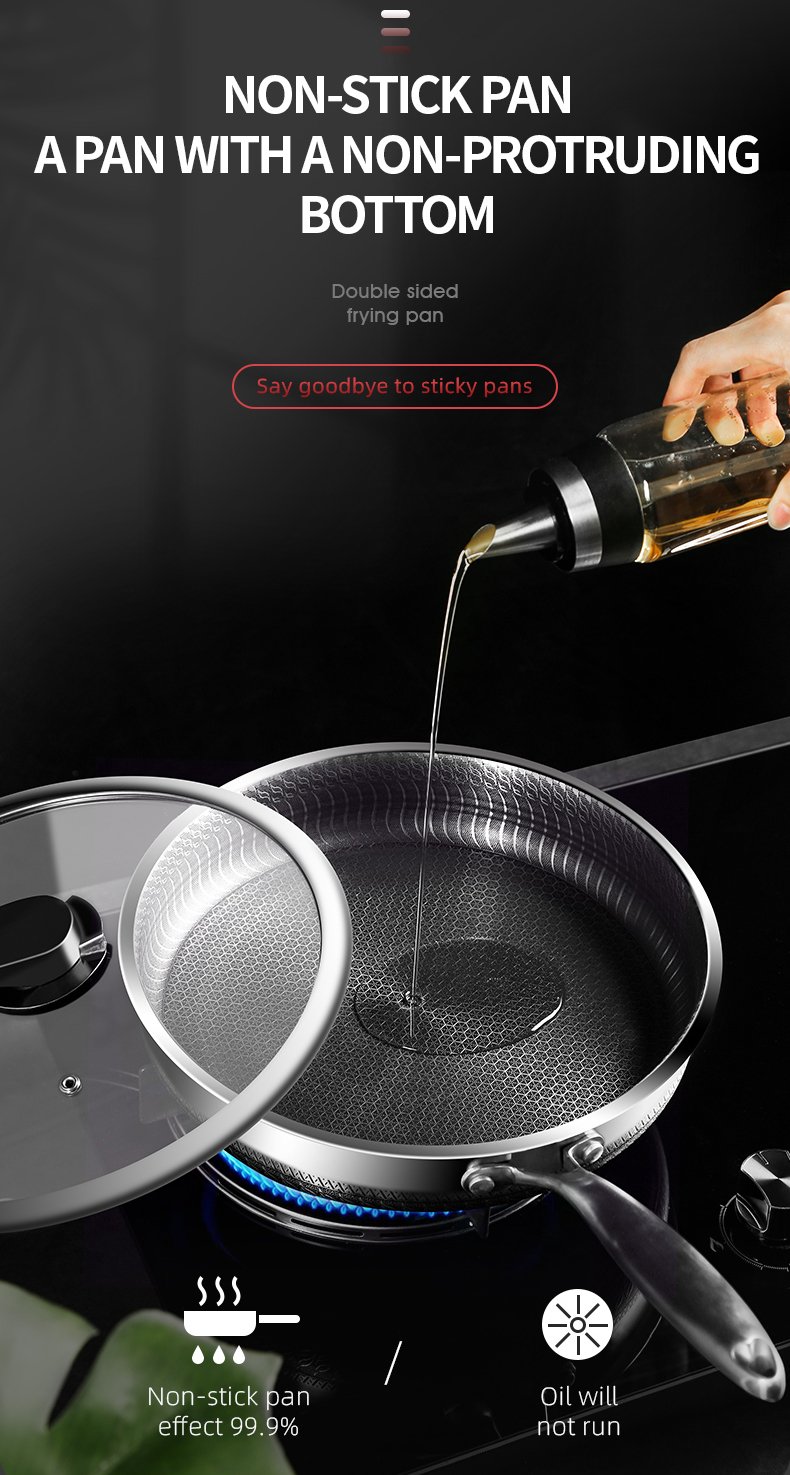 316 Stainless Steel Frying Pan High Quality Full Uniform Heating Honeycomb Pot Kitchen General Purpose Induction Non Stick Wok 316 Stainless Steel Frying Pan High Quality Full Uniform Heating Honeycomb Pot Kitchen General Purpose Induction Non Stick Wok