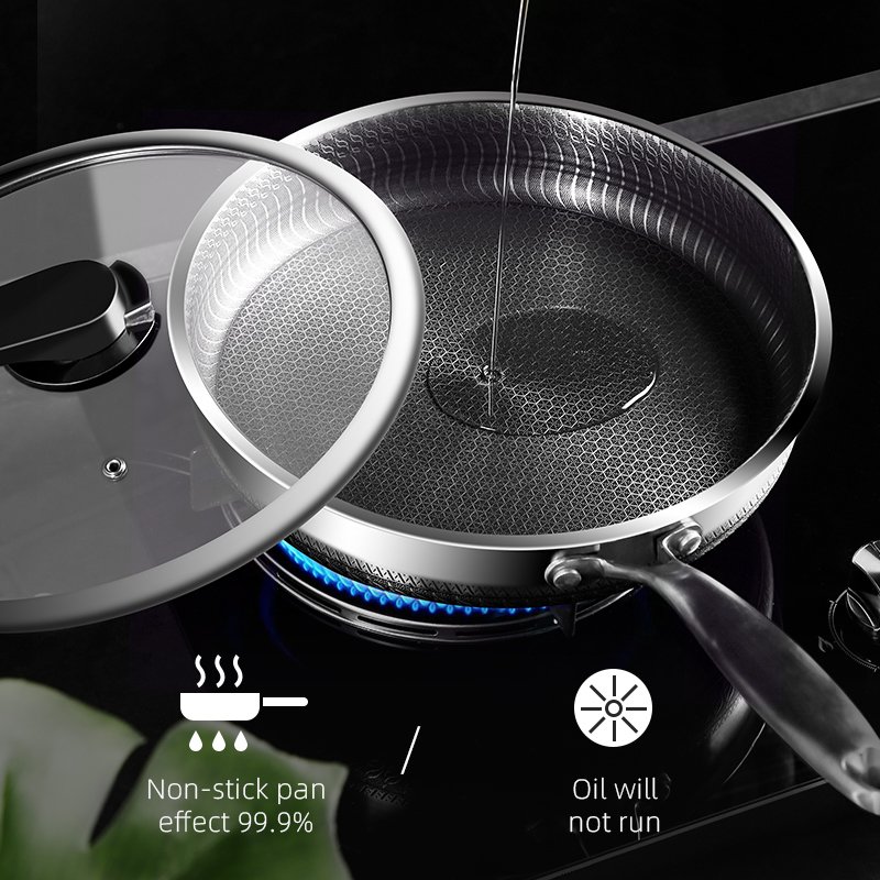 316 Stainless Steel Frying Pan High Quality Full Uniform Heating Honeycomb Pot Kitchen General Purpose Induction Non Stick Wok 316 Stainless Steel Frying Pan High Quality Full Uniform Heating Honeycomb Pot Kitchen General Purpose Induction Non Stick Wok