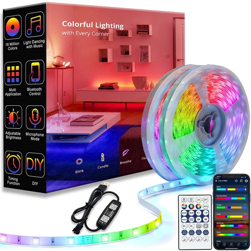 LED Strip 1m-30m RGBIC WS2812b Bluetooth App Control Chasing Effect Lights Flexible Tape Diode Ribbon TV BackLight Room Decorate LED Strip 1m-30m RGBIC WS2812b Bluetooth App Control Chasing Effect Lights Flexible Tape Diode Ribbon TV BackLight Room Decorate