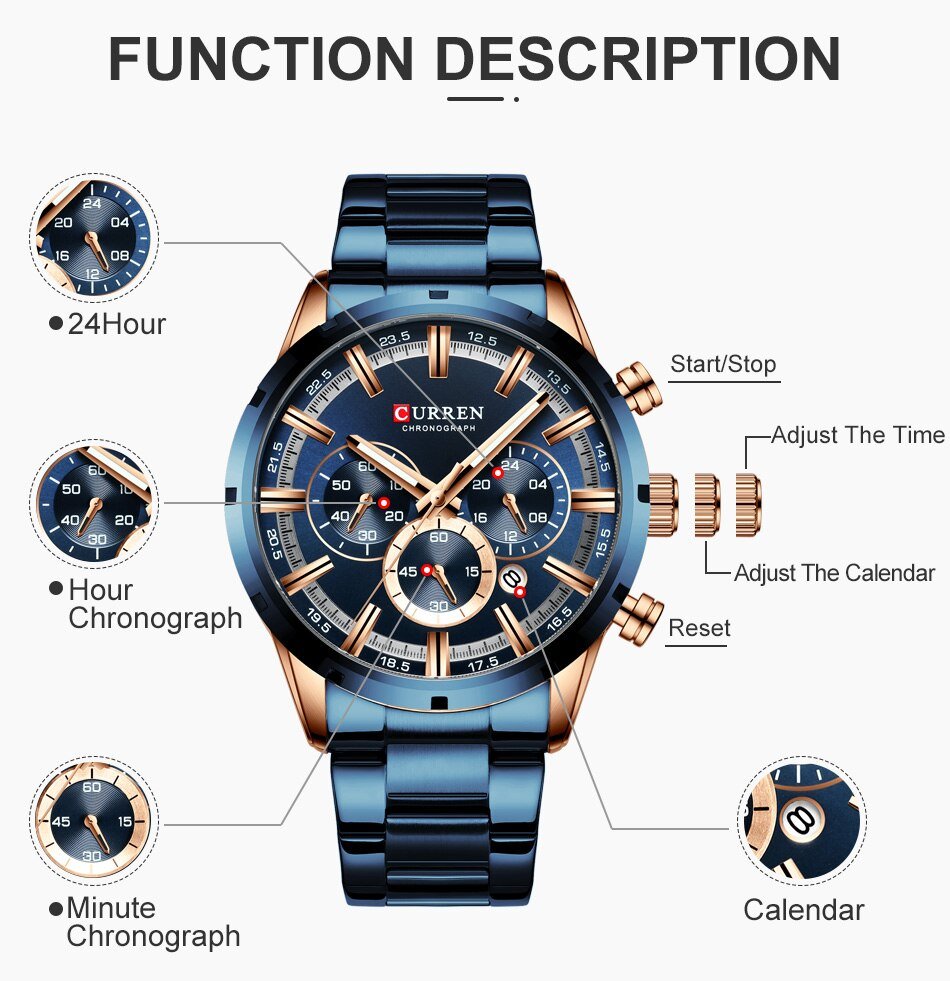 CURREN Men Watch Top Brand Luxury Sports Quartz Mens Watches Full Steel Waterproof Chronograph Wristwatch Men Relogio Masculino CURREN Men Watch Top Brand Luxury Sports Quartz Mens Watches Full Steel Waterproof Chronograph Wristwatch Men Relogio Masculino