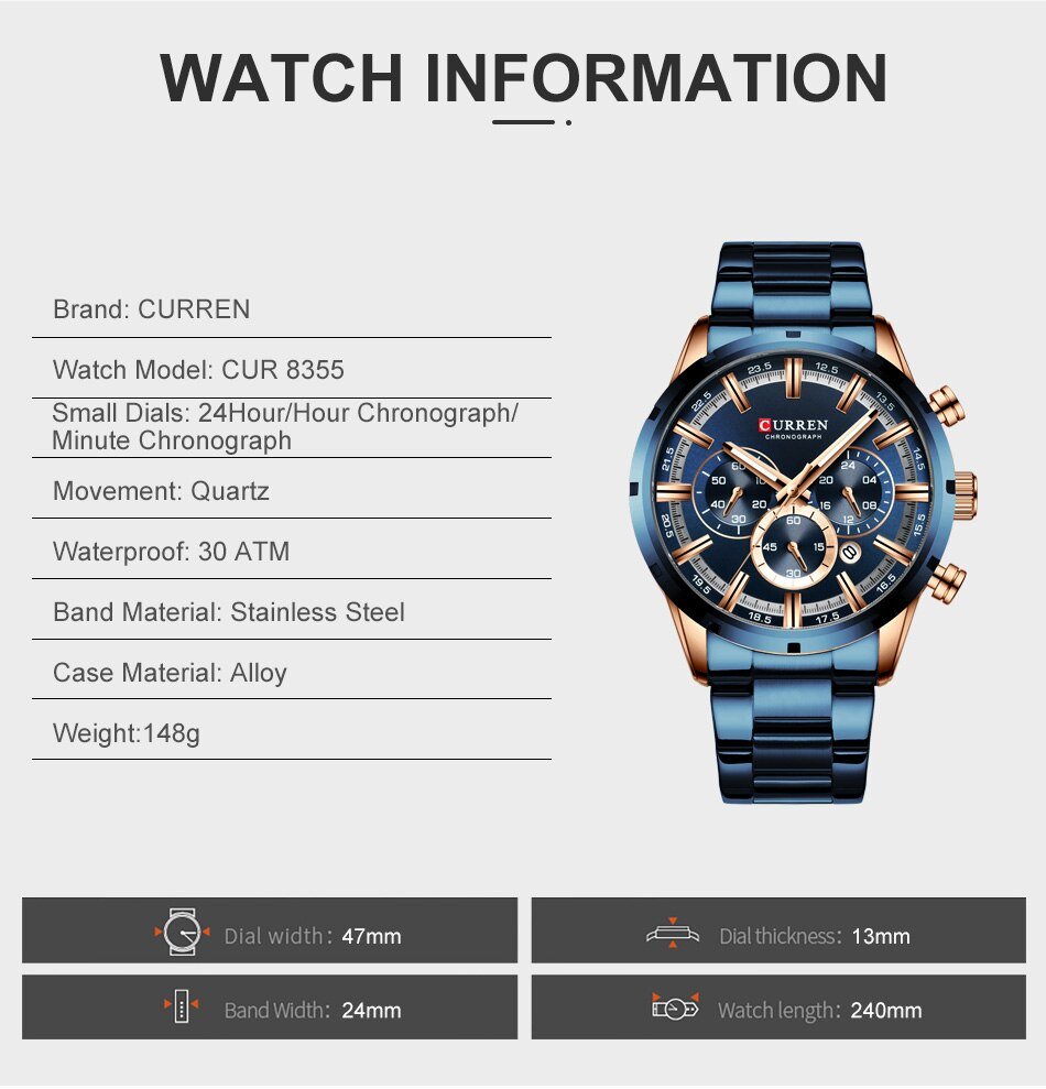 CURREN Men Watch Top Brand Luxury Sports Quartz Mens Watches Full Steel Waterproof Chronograph Wristwatch Men Relogio Masculino CURREN Men Watch Top Brand Luxury Sports Quartz Mens Watches Full Steel Waterproof Chronograph Wristwatch Men Relogio Masculino