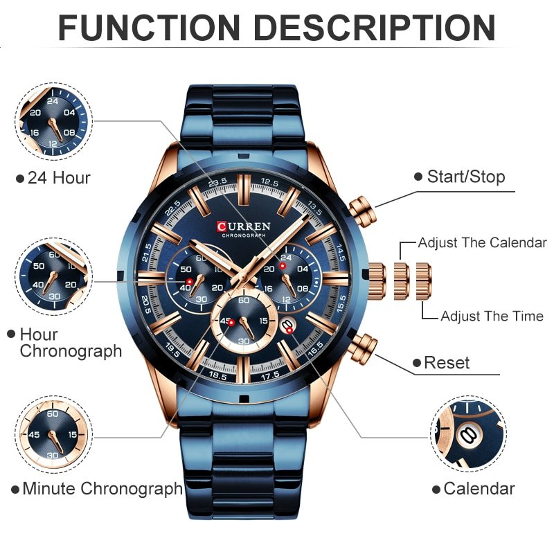 CURREN Men Watch Top Brand Luxury Sports Quartz Mens Watches Full Steel Waterproof Chronograph Wristwatch Men Relogio Masculino CURREN Men Watch Top Brand Luxury Sports Quartz Mens Watches Full Steel Waterproof Chronograph Wristwatch Men Relogio Masculino