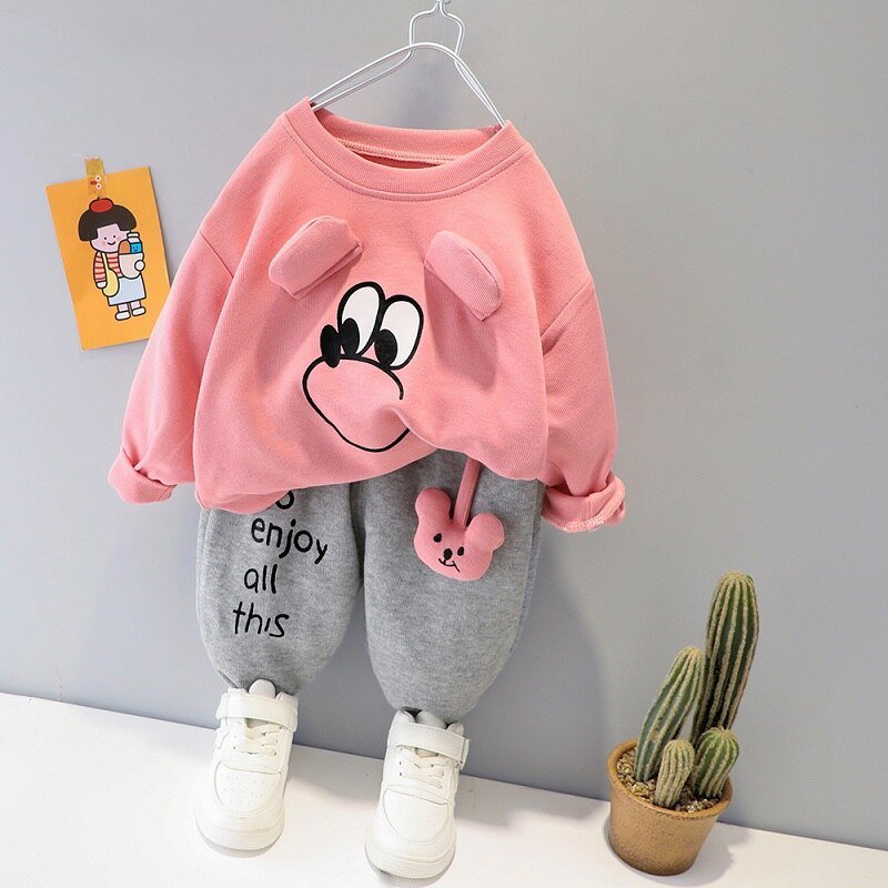 Children's clothing baby long sleeve two piece set 1-4 year old girl spring and autumn new cartoon leisure sports suit