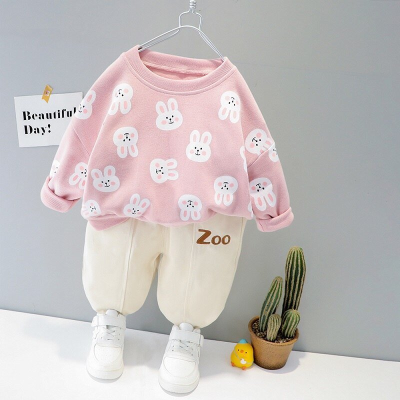 Children's clothing baby long sleeve two piece set 1-4 year old girl spring and autumn new cartoon leisure sports suit