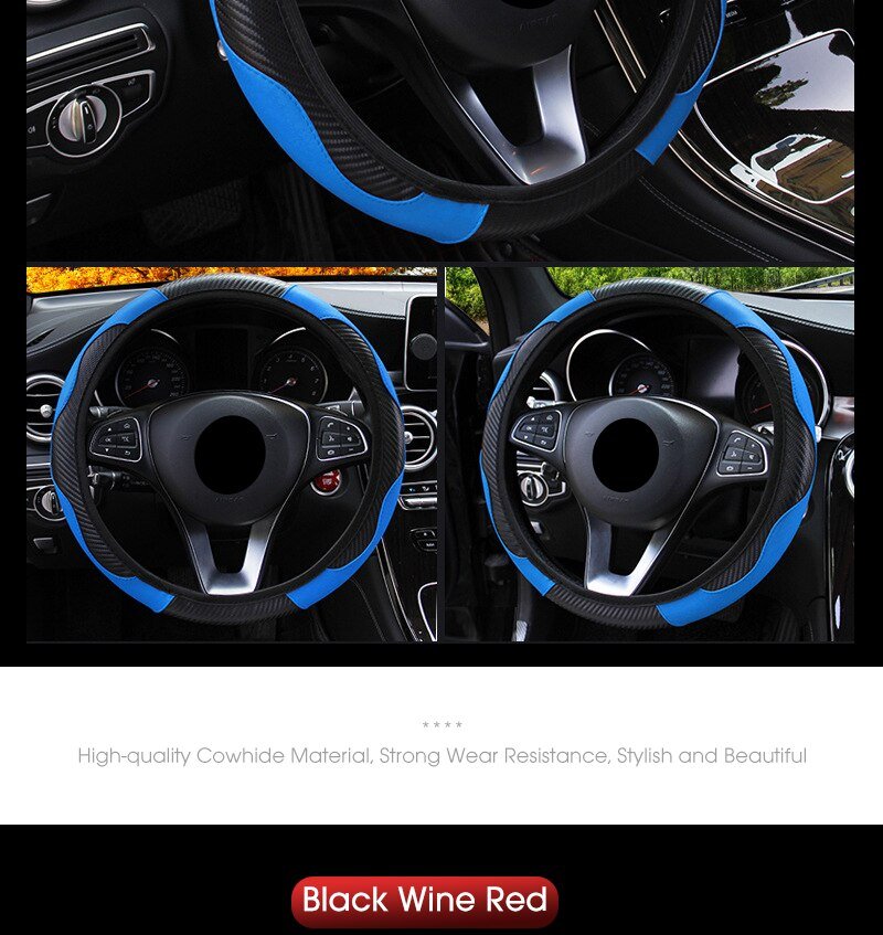 Car Steering Wheel Cover Breathable Anti Slip PU Leather Steering Covers Suitable 37-38cm Auto Decoration Carbon Fiber Car Steering Wheel Cover Breathable Anti Slip PU Leather Steering Covers Suitable 37-38cm Auto Decoration Carbon Fiber