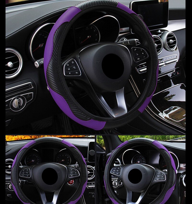 Car Steering Wheel Cover Breathable Anti Slip PU Leather Steering Covers Suitable 37-38cm Auto Decoration Carbon Fiber Car Steering Wheel Cover Breathable Anti Slip PU Leather Steering Covers Suitable 37-38cm Auto Decoration Carbon Fiber