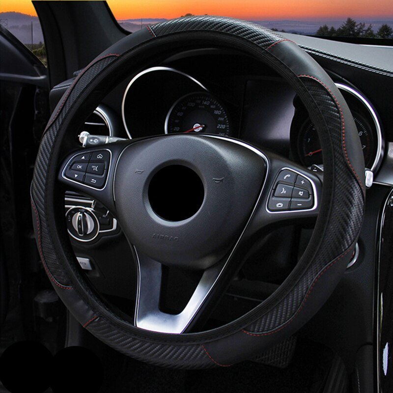 Car Steering Wheel Cover Breathable Anti Slip PU Leather Steering Covers Suitable 37-38cm Auto Decoration Carbon Fiber Car Steering Wheel Cover Breathable Anti Slip PU Leather Steering Covers Suitable 37-38cm Auto Decoration Carbon Fiber