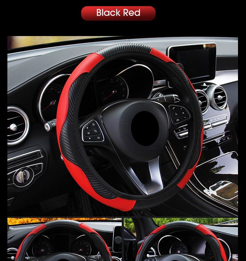 Car Steering Wheel Cover Breathable Anti Slip PU Leather Steering Covers Suitable 37-38cm Auto Decoration Carbon Fiber Car Steering Wheel Cover Breathable Anti Slip PU Leather Steering Covers Suitable 37-38cm Auto Decoration Carbon Fiber
