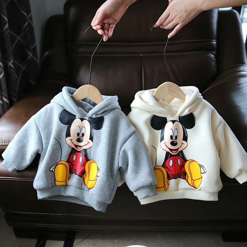 2022 Children's Hooded Sweater Autumn and Winter Plus Velvet Boys and Girls Cartoon Mickey Warm Jacket Tops Baby Bottoming Shirt 2022 Children's Hooded Sweater Autumn and Winter Plus Velvet Boys and Girls Cartoon Mickey Warm Jacket Tops Baby Bottoming Shirt