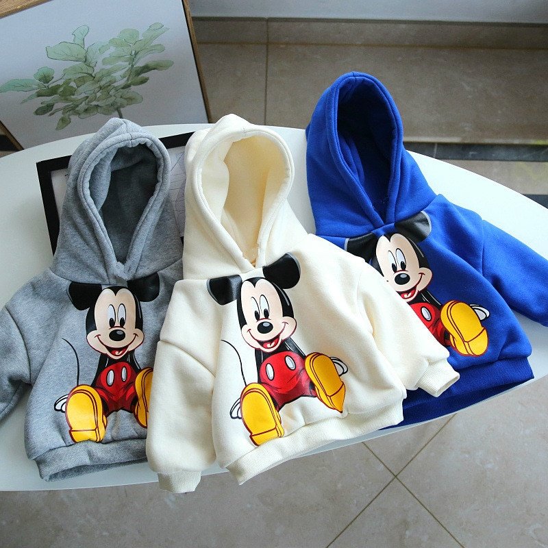 2022 Children's Hooded Sweater Autumn and Winter Plus Velvet Boys and Girls Cartoon Mickey Warm Jacket Tops Baby Bottoming Shirt 2022 Children's Hooded Sweater Autumn and Winter Plus Velvet Boys and Girls Cartoon Mickey Warm Jacket Tops Baby Bottoming Shirt