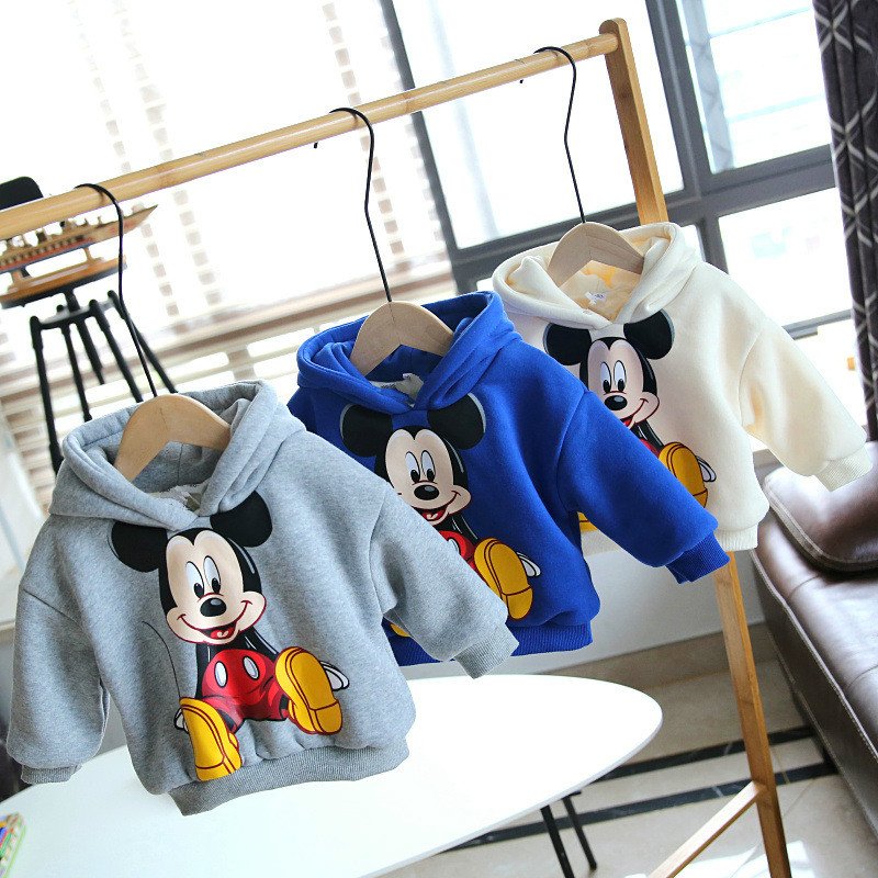 2022 Children's Hooded Sweater Autumn and Winter Plus Velvet Boys and Girls Cartoon Mickey Warm Jacket Tops Baby Bottoming Shirt 2022 Children's Hooded Sweater Autumn and Winter Plus Velvet Boys and Girls Cartoon Mickey Warm Jacket Tops Baby Bottoming Shirt