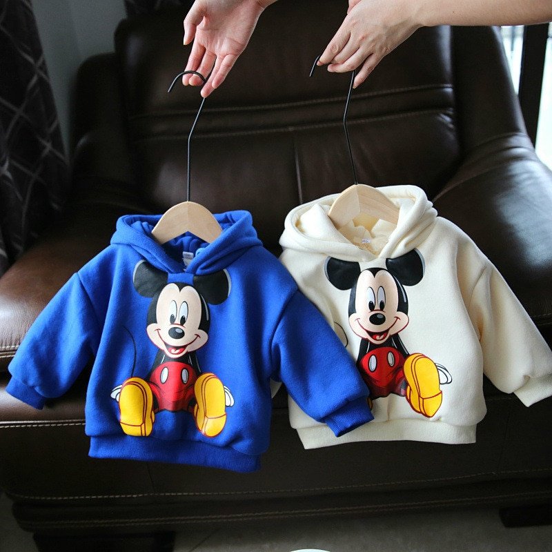 2022 Children's Hooded Sweater Autumn and Winter Plus Velvet Boys and Girls Cartoon Mickey Warm Jacket Tops Baby Bottoming Shirt 2022 Children's Hooded Sweater Autumn and Winter Plus Velvet Boys and Girls Cartoon Mickey Warm Jacket Tops Baby Bottoming Shirt