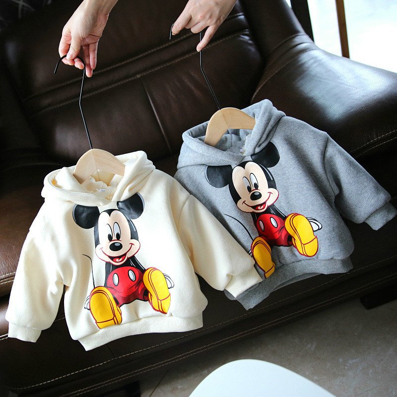 2022 Children's Hooded Sweater Autumn and Winter Plus Velvet Boys and Girls Cartoon Mickey Warm Jacket Tops Baby Bottoming Shirt 2022 Children's Hooded Sweater Autumn and Winter Plus Velvet Boys and Girls Cartoon Mickey Warm Jacket Tops Baby Bottoming Shirt