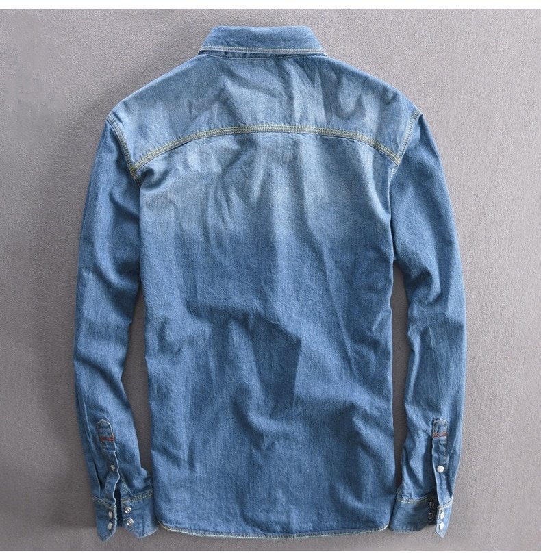 Men's Long-Sleeved Solid Denim Shirt Men's Long-Sleeved Solid Denim Shirt