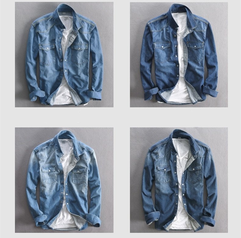 Men's Long-Sleeved Solid Denim Shirt Men's Long-Sleeved Solid Denim Shirt