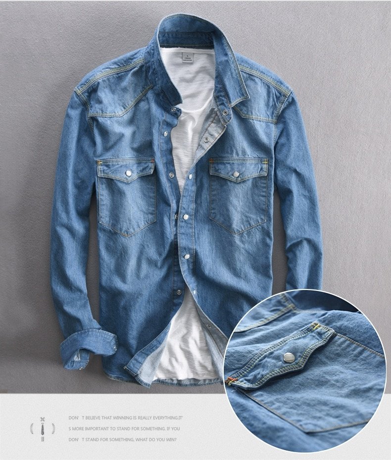 Men's Long-Sleeved Solid Denim Shirt Men's Long-Sleeved Solid Denim Shirt
