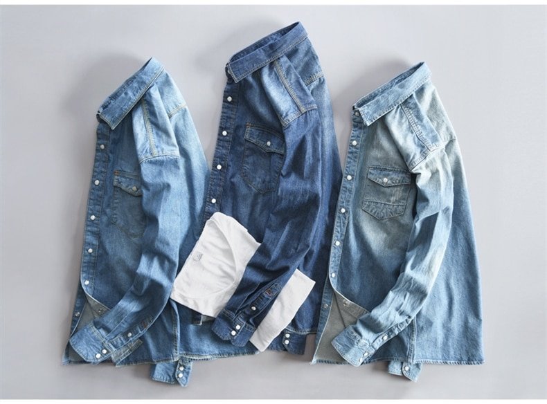Men's Long-Sleeved Solid Denim Shirt Men's Long-Sleeved Solid Denim Shirt
