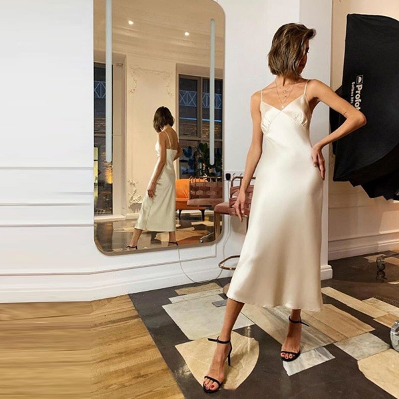 Women's Satin Deep V-Neck Sexy Dress Women's Satin Deep V-Neck Sexy Dress