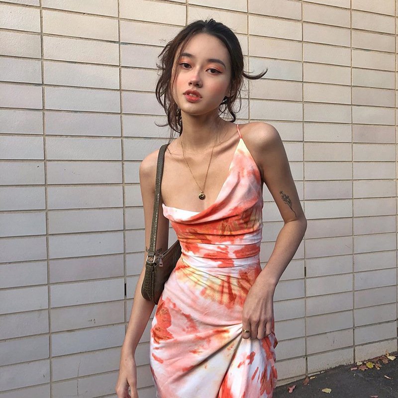 Tie Dye Printed Backless Midi Dress Tie Dye Printed Backless Midi Dress