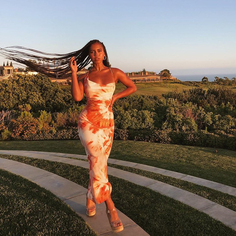 Tie Dye Printed Backless Midi Dress Tie Dye Printed Backless Midi Dress