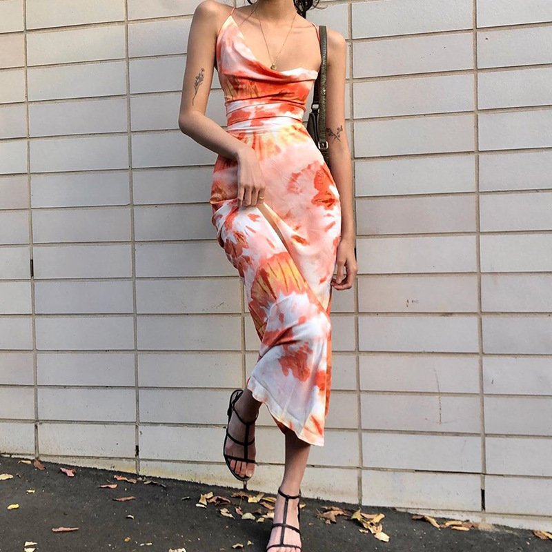 Tie Dye Printed Backless Midi Dress Tie Dye Printed Backless Midi Dress