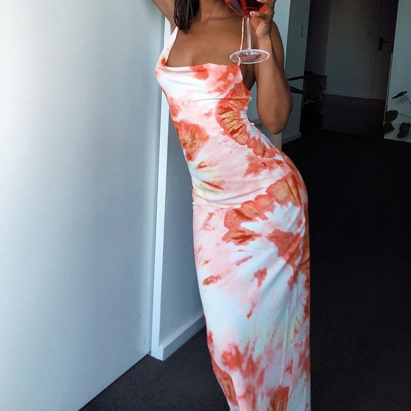 Tie Dye Printed Backless Midi Dress Tie Dye Printed Backless Midi Dress